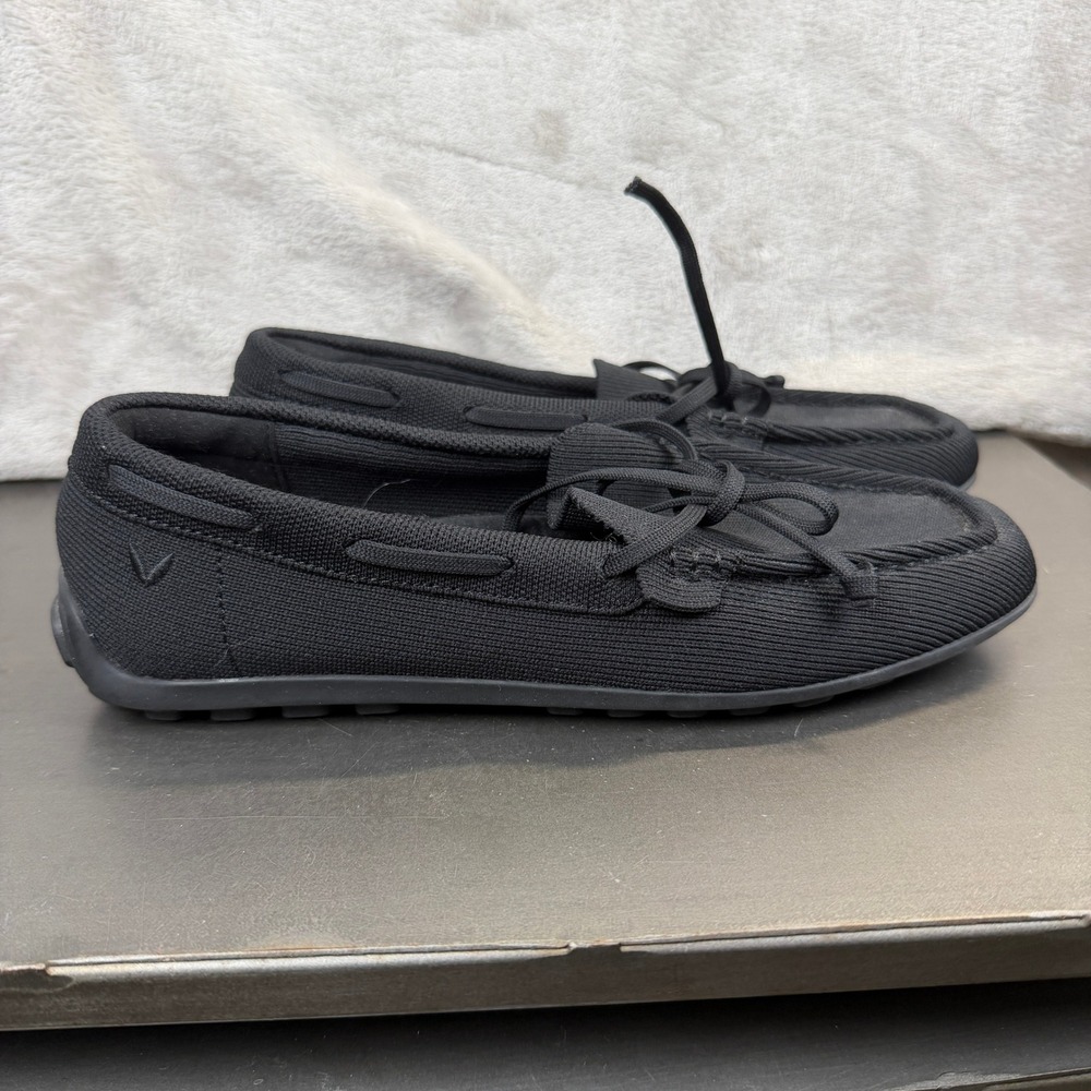 Vivaia Black Knit Square Toe Moccasin Loafers with Bow Size 38